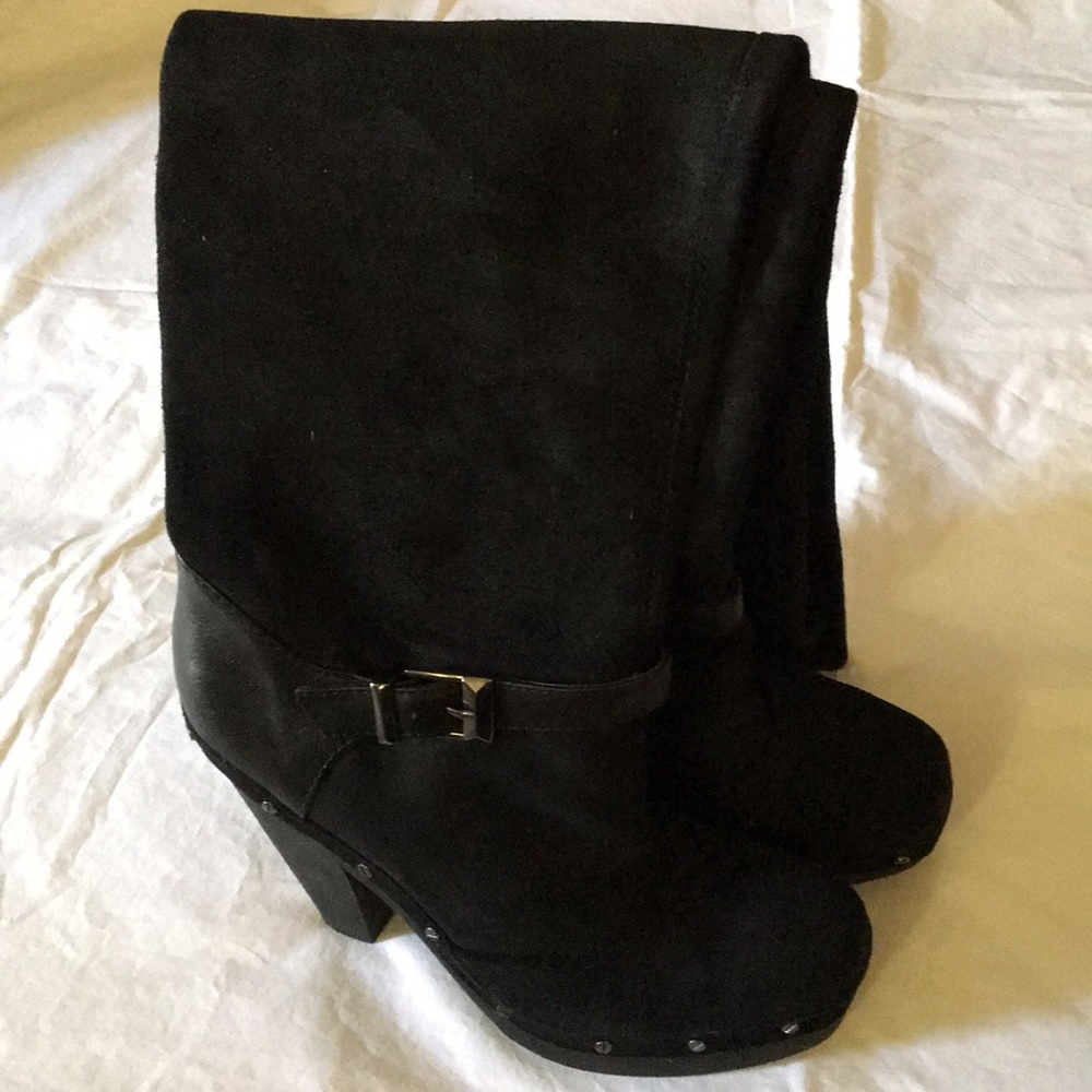 Black suede leather over the knee boots